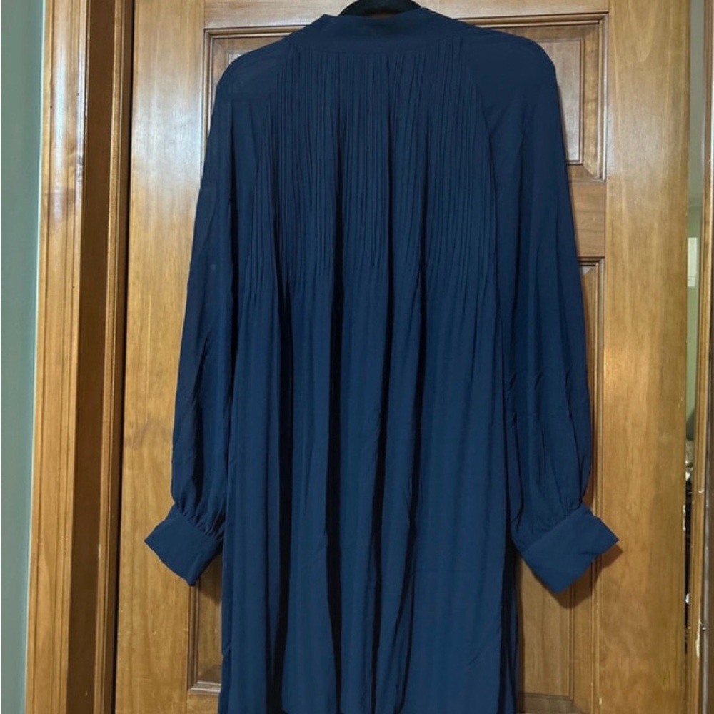 H&M Dark Navy Pleated Long-Sleeve Dress